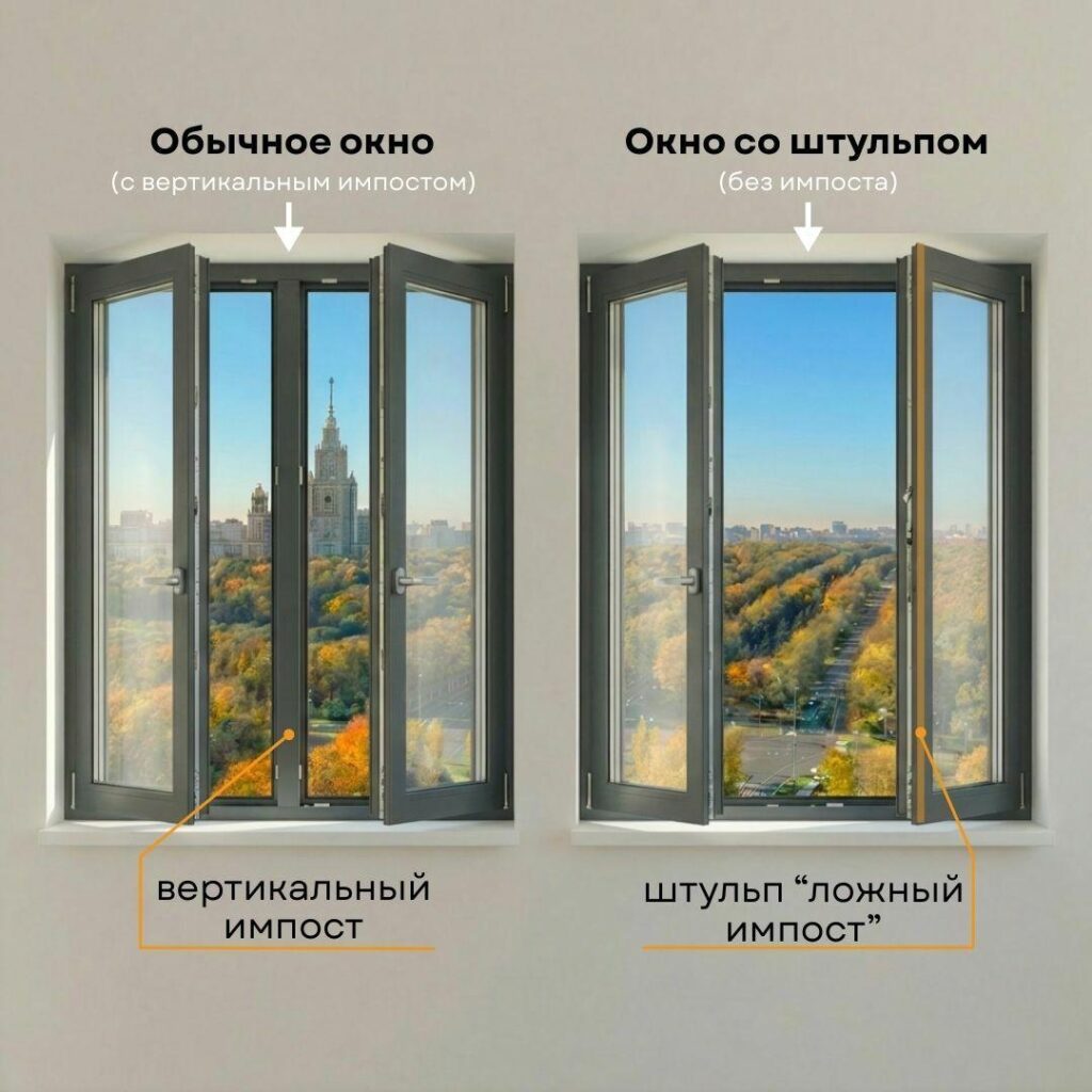 Разница между обычным и штульповым окном. 